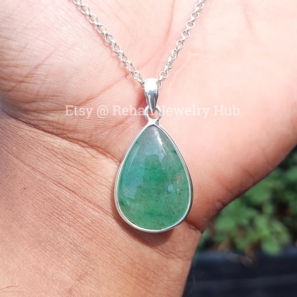 Colgante de aventurina natural, colgante de plata de ley 925, colgante de aventurina verde, colgante de jade de aventurina, colgante curativo de aventurina, regalo