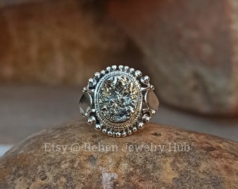 Natural Golden Pyrite Rough 925 Sterling Silver Ring, Oval Shape Unisex Fashionable Handmade Ring, Beautiful Ring For Beautiful Buyer