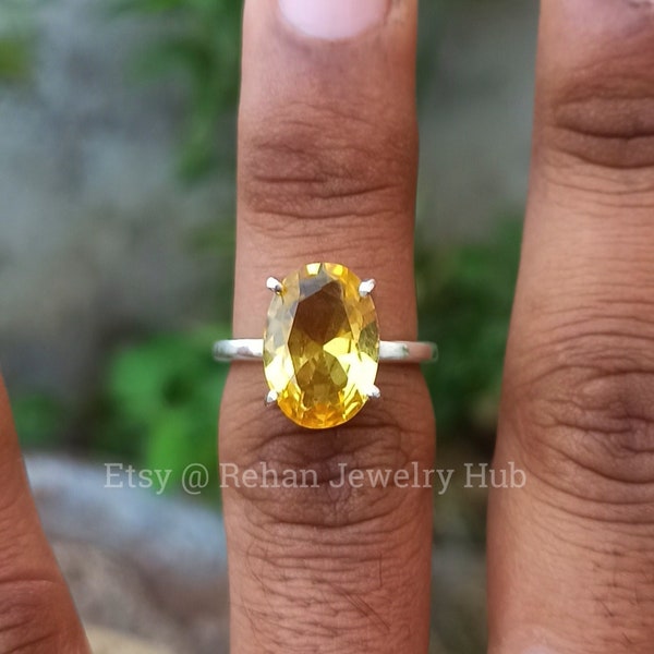 Bague en argent sterling 925 avec topaze jaune, bijoux de bague en argent faits main, bague à la mode, bague dédiée, bague unisexe délicate