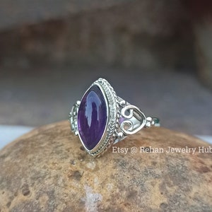 Natural Purple Amethyst Ring, 925 Sterling Silver Ring, February Birthstone, Amethyst Dainty Ring, Purple Stone Ring, Gifts for Women