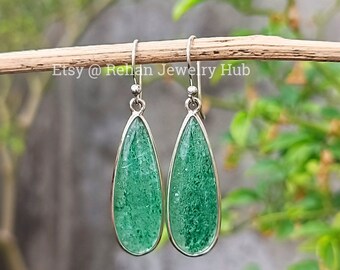 Orecchini in avventurina naturale, orecchini in argento sterling 925, orecchini in avventurina a forma di pera, orecchini fatti a mano in avventurina verde, gioielli in avventurina