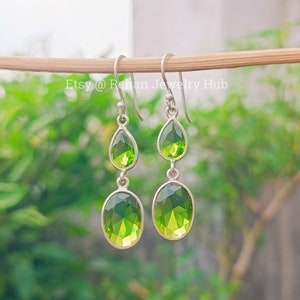 Peridot Gemstone 925 Sterling Silver Earrings, Peridot Two Earrings, Teardrop Peridot Earrings, Peridot Dangle Earrings, Mother&#39;s day