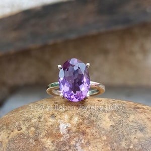 Natural Amethyst Stone 925 Sterling Silver Ring, 6.5 Carats Stone Ring, February Birthstone Ring, Amethyst Dainty Rings, Purple Mood Ring