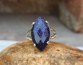 Natural Blue Sunstone Gemstone 925 Sterling Silver Ring Handmade Jewelry, Fashionable Goldstone Ring, Dedicated Ring, Dainty Unisex Ring