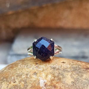 Natural Blue Sunstone Gemstone 925 Sterling Silver Ring Handmade Jewelry, Fashionable Goldstone Ring, Dedicated Ring, Dainty Unisex Ring