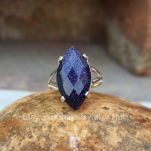 Natural Blue Sunstone Gemstone 925 Sterling Silver Ring Handmade Jewelry, Fashionable Goldstone Ring, Dedicated Ring, Dainty Unisex Ring