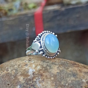 Natural Blue Calcite Stone 925 Sterling Silver Ring Handmade Jewelry, Beautiful Leaf Design Pear Silver Ring image 2