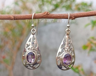 Pretty Amethyst Drop Earrings, 925 Sterling Silver Earrings, February Birthstone, Purple Amethyst Earrings, Amethyst Earrings, Gift for Her