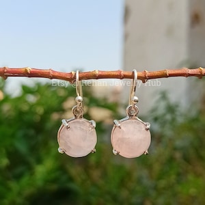 Beautiful Rose Quartz Earrings, 925 Sterling Silver Earrings, Mum&#39;s Gift Earrings, Tinny Earrings, Dedicated Earring, Dainty Earring