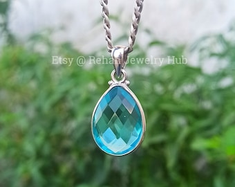 Aquamarine Drop Pendant, Aquamarine 925 Sterling Silver Pendant, March Birthstone Teardrop Pendant, Christmas Gift, Aquamarine Jewellery