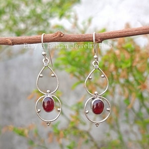 Natural Red Garnet 925 Sterling Silver Earrings, January Birthstone, Dangle Drop Earrings, Red Earrings, Earrings for Women,Anniversary Gift