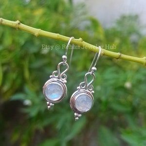 Moonstone Rainbow Gemstone 925 Sterling Silver Earring, Pear Shape Stone, Dangle & Drop Earrings, Designer Silver Earrings