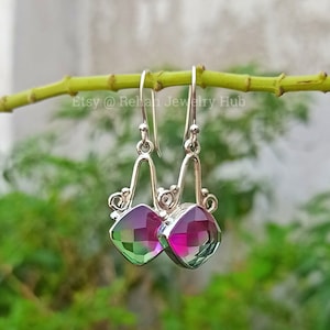 Watermelon Tourmaline Stone 925 Sterling Silver Earring, Tourmaline Silver Handmade Earring, Dangle & Drop Earrings, Gift For Special Person