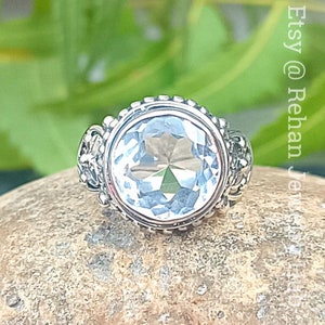 Natural Clear Crystal Dainty Ring, 925 Starling Silver Rings, 6 Carats Stone Ring, Faceted Crystal Ring, Unisex Ring, Birthday Gift Ring