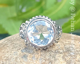 Anillo delicado de cristal transparente natural, anillos de plata de ley 925, anillo de piedra de 6 quilates, anillo de cristal facetado, anillo unisex, anillo de regalo de cumpleaños