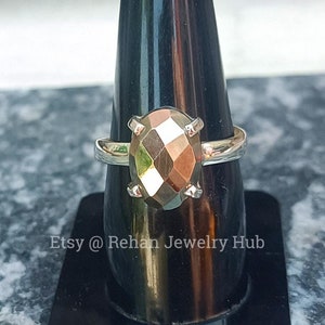 Anillo de pirita dorada natural en plata de ley 925, forma ovalada, unisex, moderno, hecho a mano, delicado y único.