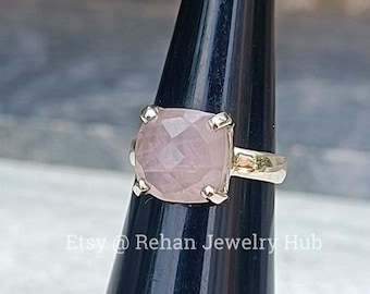 Natural Rose Quartz Stone 925 Sterling Silver Ring, Pink Rose quartz Unisex Ring, Lovely Rose Quartz Fashionable Handmade Ring, Gift Ring
