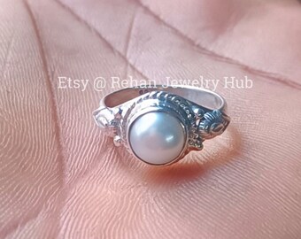 Anillo de perla natural, anillo de plata de ley 925, anillo con piedra de nacimiento de junio, anillo bohemio hecho a mano, anillo de perla delicado y apacible, joyería de perla, regalo