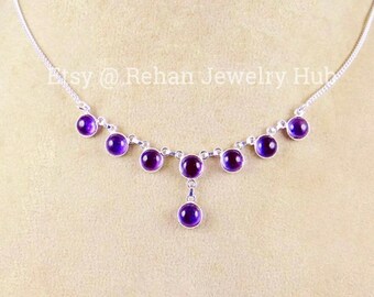 Natural Amethyst Necklace, 925 Sterling Silver Necklace, February Birthstone, Purple Amethyst Stone Necklace, Amethyst Jewelry, Anniversary