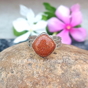 Natural Sunstone Gemstone 925 Sterling Silver Rings, Fashionable Goldstone Rings, Red Sunstone Rings, Sandstone Rings, Dainty Unisex Rings