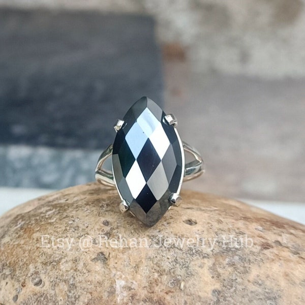 Belles bagues naturelles en hématite, bagues en argent sterling 925, bagues en hématite noire, bagues en pierre noire, bijoux en bandes d’hématite, cadeau de bague pour elle