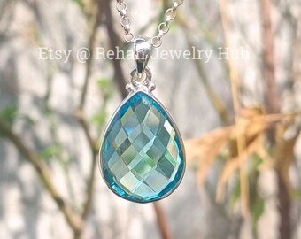 Aquamarine Drop Pendant, Aquamarine 925 Sterling Silver Pendant, March Birthstone Teardrop Pendant, Aquamarine Pendant, Aquamarine Jewelry