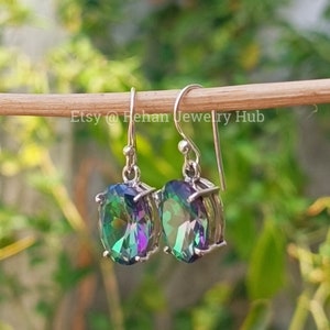 Natural Mystic Topaz Dainty Earring, 925 Sterling Silver Earring, November Birthstone, Turkish Dedicated Earring, Mystic Topaz Jewelry, Gift