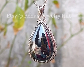 Natural Lovely Hematite Pendant, 925 Sterling Silver Pendant, Hematite Drop Pendant, Black Stone Pendant, Pendant Gift for Her