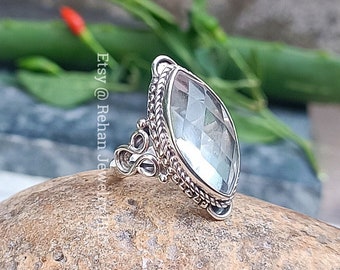 Natural Clear Crystal Dainty Ring, 925 Starling Silver Rings, Crystal Stone Ring, Faceted Crystal Ring, Crystal Unisex Ring, Gift for Her
