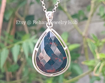 Natural Bloodstone Pendant, 925 Sterling Silver Pendant, Bloodstone Dangles Pendant, Bloodstone cabochon Pendant, Bloodstone Jewelry, Gift