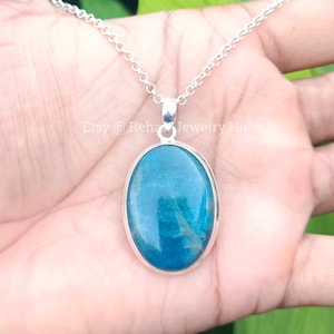 Natural Apatite Pendant, 925 Sterling Silver Pendant, Blue Apatite Pendant, Neon Apatite Pendant, Lovely Charm Pendant, Gift for Her
