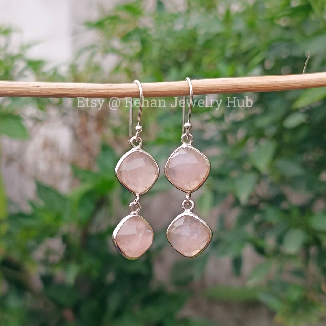 simple rose quartz stone earrings *** pendant (TNJ exclusive) main image 1