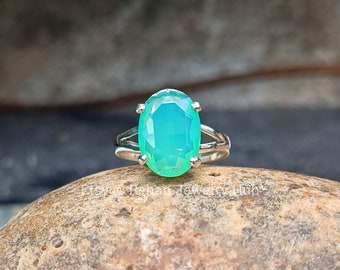 Bague En Calcédoine Naturelle Bleue 23 Mm - Argent Massif 925 - Taille 57 - Neuf Avec étiquettes