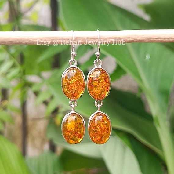 Baltic Amber Pear Shape Threader Earrings Sterling silver Baltic Amber Pear Shape Threader Earrings Sterling silver