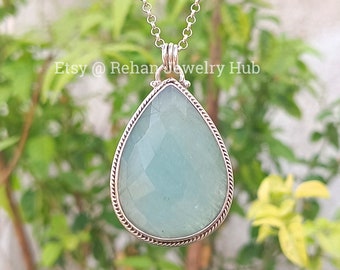 Natural Aquamarine Drop Pendant, 925 Sterling Silver Pendant, March Birthstone Teardrop Pendant, Aquamarine Pendant, Aquamarine Jewelry,Gift