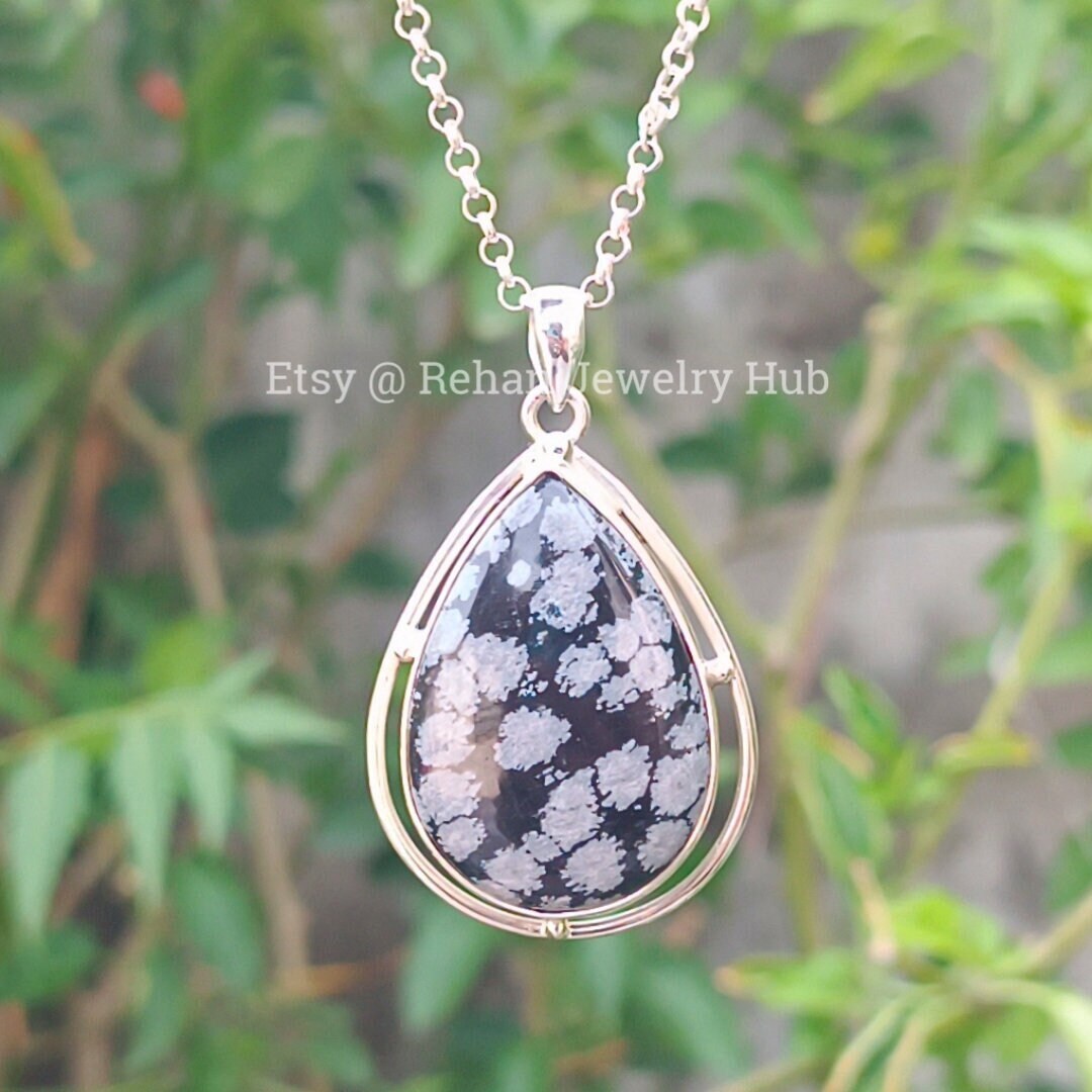 Natural Snowflake Jasper Pendant, 925 Sterling Silver Pendant