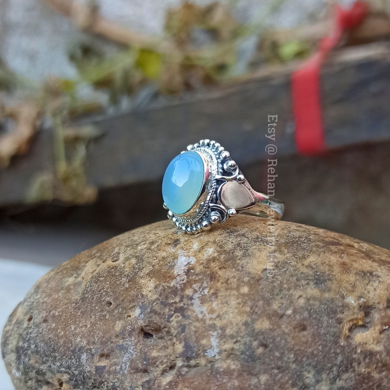 Natural Blue Calcite Stone 925 Sterling Silver Ring Handmade Jewelry, Beautiful Leaf Design Pear Silver Ring image 3