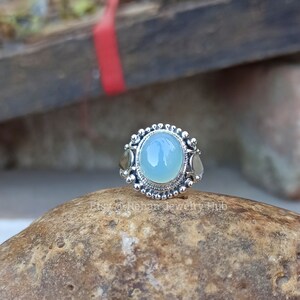 Natural Blue Calcite Stone 925 Sterling Silver Ring Handmade Jewelry, Beautiful Leaf Design Pear Silver Ring image 4