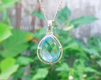 Aquamarine Drop Pendant, Aquamarine 925 Sterling Silver Pendant, March Birthstone Teardrop Pendant, Aquamarine Pendant, Aquamarine Jewelry