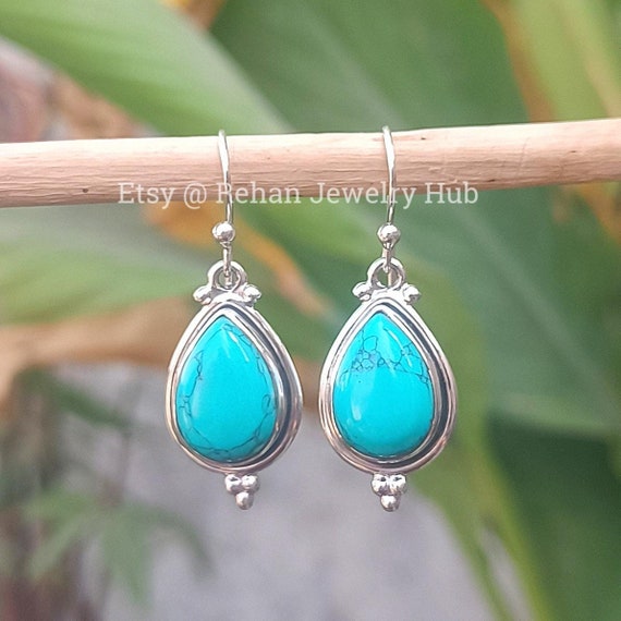 Natural Turquoise Earrings, 925 Sterling Silver Earrings, Sleeping