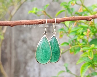 Orecchini in avventurina naturale, orecchini in argento sterling 925, orecchini in avventurina a forma di pera, orecchini fatti a mano in avventurina verde, gioielli in avventurina