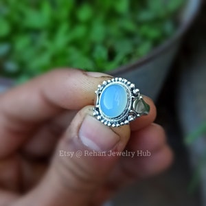 Natural Blue Calcite Stone 925 Sterling Silver Ring Handmade Jewelry, Beautiful Leaf Design Pear Silver Ring image 6