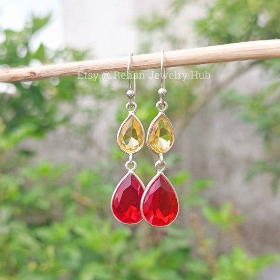 Yellow Topaz Stone 925 Sterling Silver Earrings Garnet Earrings