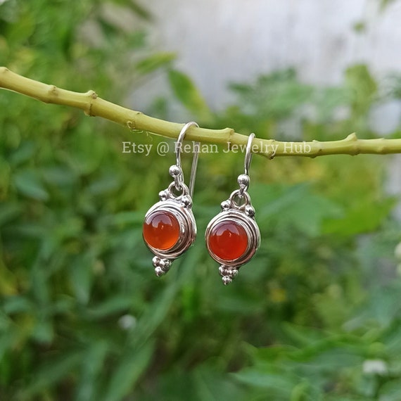 Elegant Carnelian Drop Earrings Carnelian Earrings 925 Sterling
