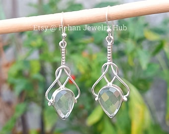 Boucles D'oreilles Dormeuses En Argent 925 - Topaze Blanche Et Pierres, Forme Fleur, 31mm, Thaïlande