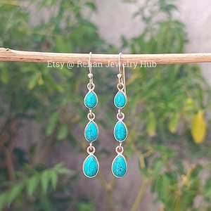 Natural Turquoise Earrings, 925 Sterling Silver Earrings, Sleeping Beauty Turquoise Earrings,Turkish Turquoise Earrings,Three Stone Earrings