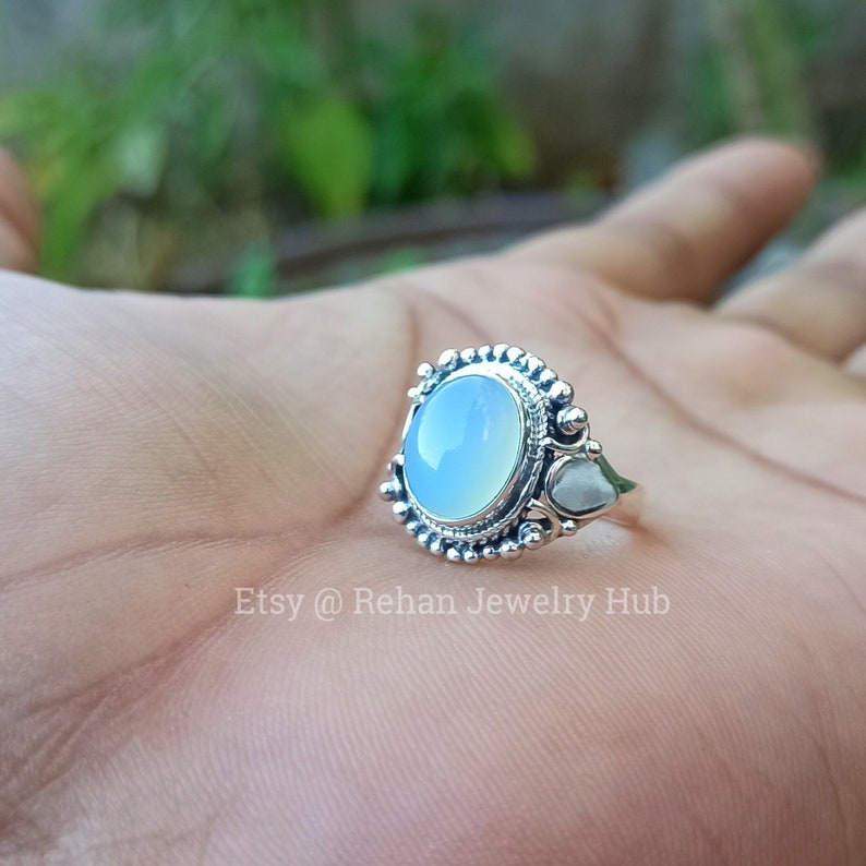 Natural Blue Calcite Stone 925 Sterling Silver Ring Handmade Jewelry, Beautiful Leaf Design Pear Silver Ring image 1