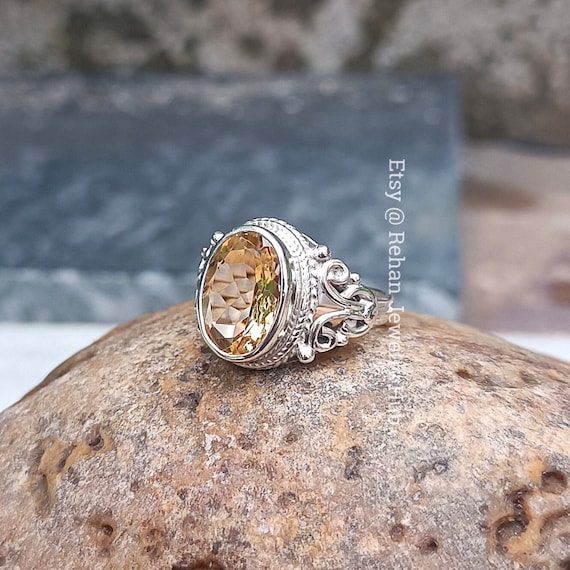 Natural Yellow Topaz Gemstone 925 Sterling Silver Ring, 6 Carats