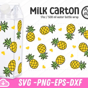 Milchtüte Ananas SVG, tropische Frucht Milch Wasserflasche SVG für Tumbler Full Wrap, Sommer Vibe Milchtüte 500ml Tumbler Warp SVG, png