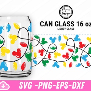 Can Glass Mouse Christmas Lights Svg, Merry Christmas Full wrap Svg, Mouse Lover Gifts For libbey 16oz can shaped glass, Svg file for Cricut